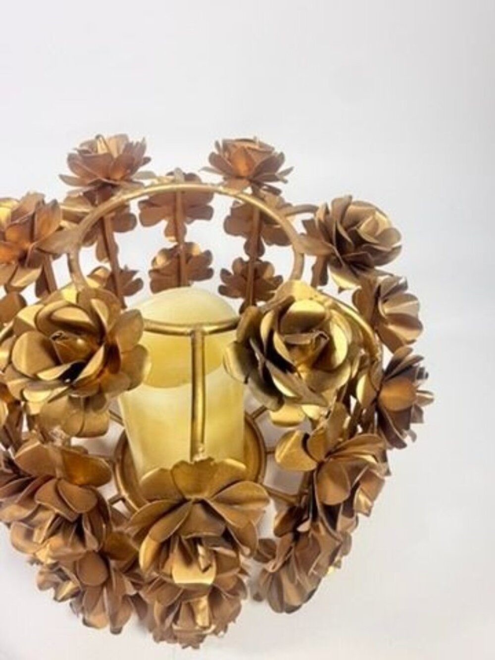 Candle Holder Vase Metal Flowers Roses Table Centerpiece Brushed Gold  Vintage T - Picture 14 of 16